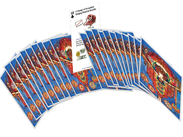 Nineteen fortune telling cards placed face-up.